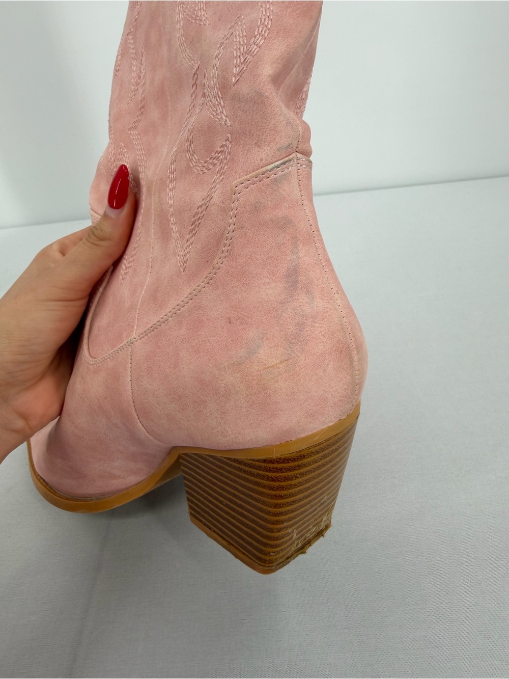 Pink Faux Leather Western Cowboy Boots 8 Pointed Toe Embroidered rodeo country - Picture 15 of 15